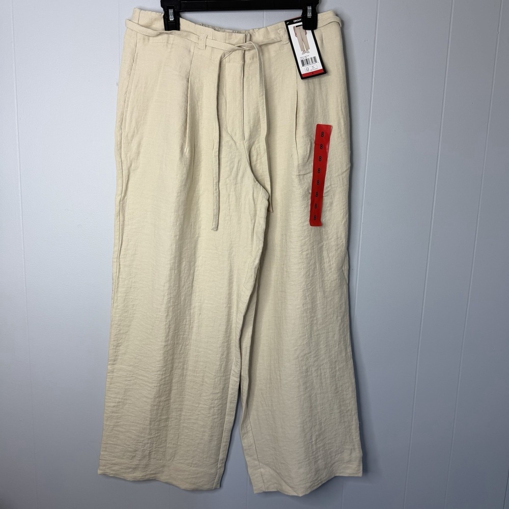 DKNY Women's Drawstring Ankle Pant Wide Leg Zip Up NWT Size 8 Pleated